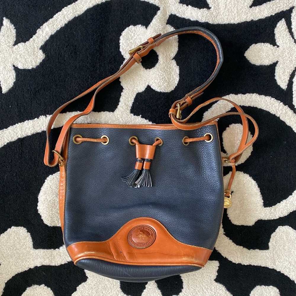 Dooney & Bourke Navy and Tan Bucket Bag